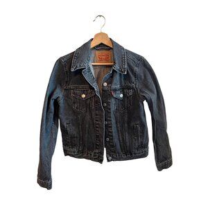 Levis Women's Size M Black Denim Distressed Trucker Jean Jacket